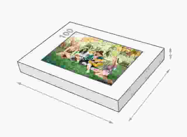 Photo puzzle with 100 pieces, box size
