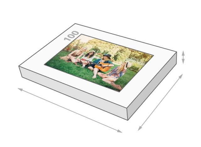 Photo puzzle with 100 pieces, box size